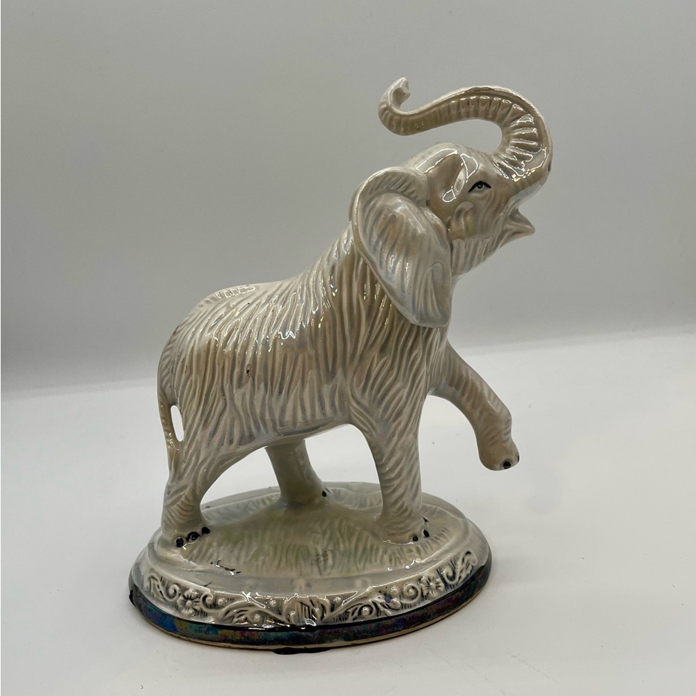 Elegant Cream Ceramic Elephant Figurine